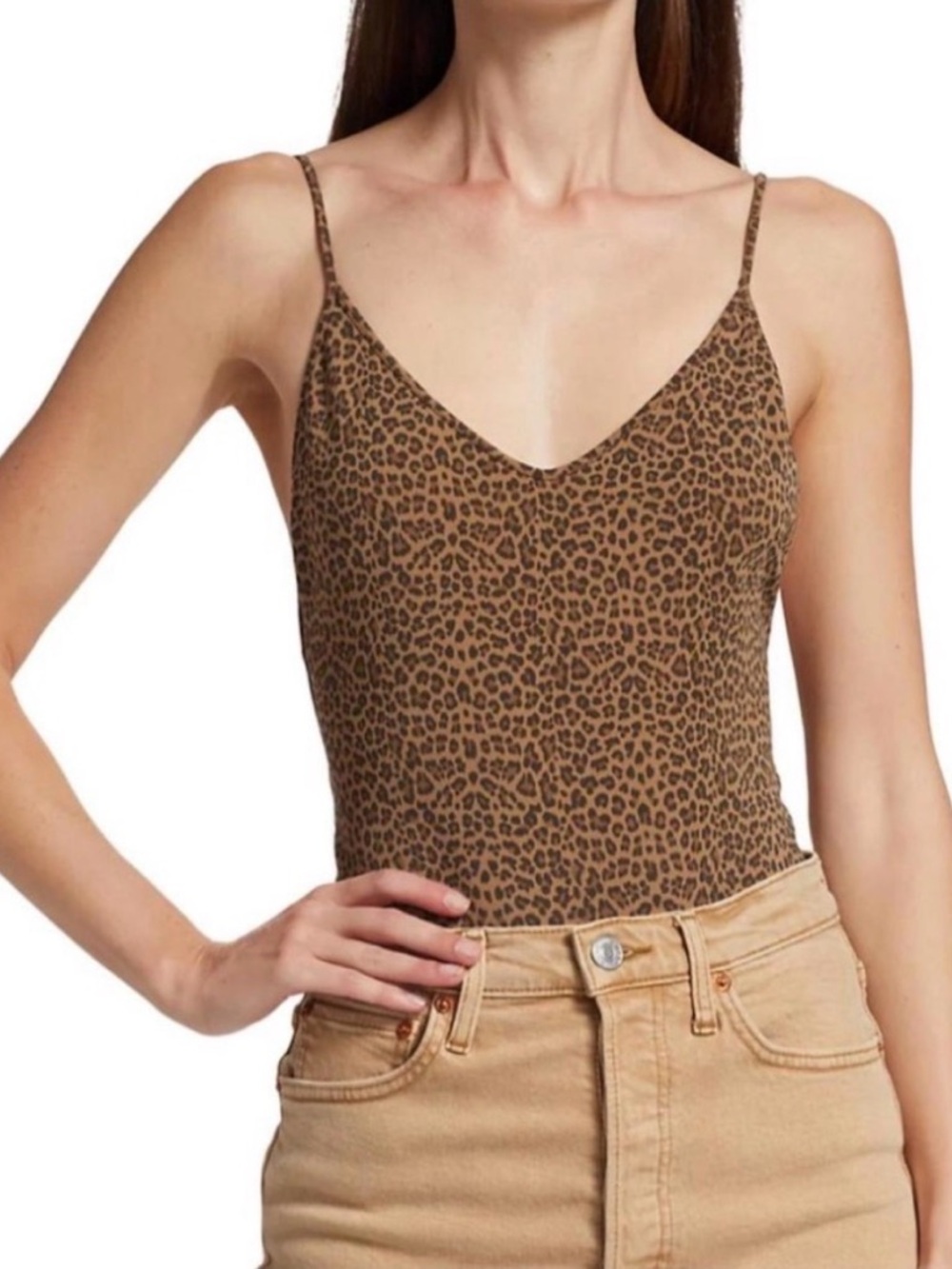 Re/done micro leopard print bodysuit low back adjustable spaghetti strap NWOT XS